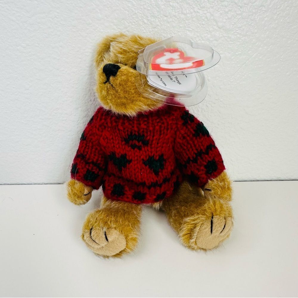 TY Articulated Teddy Bear Bearkhardt Red Sweater Ear Tag